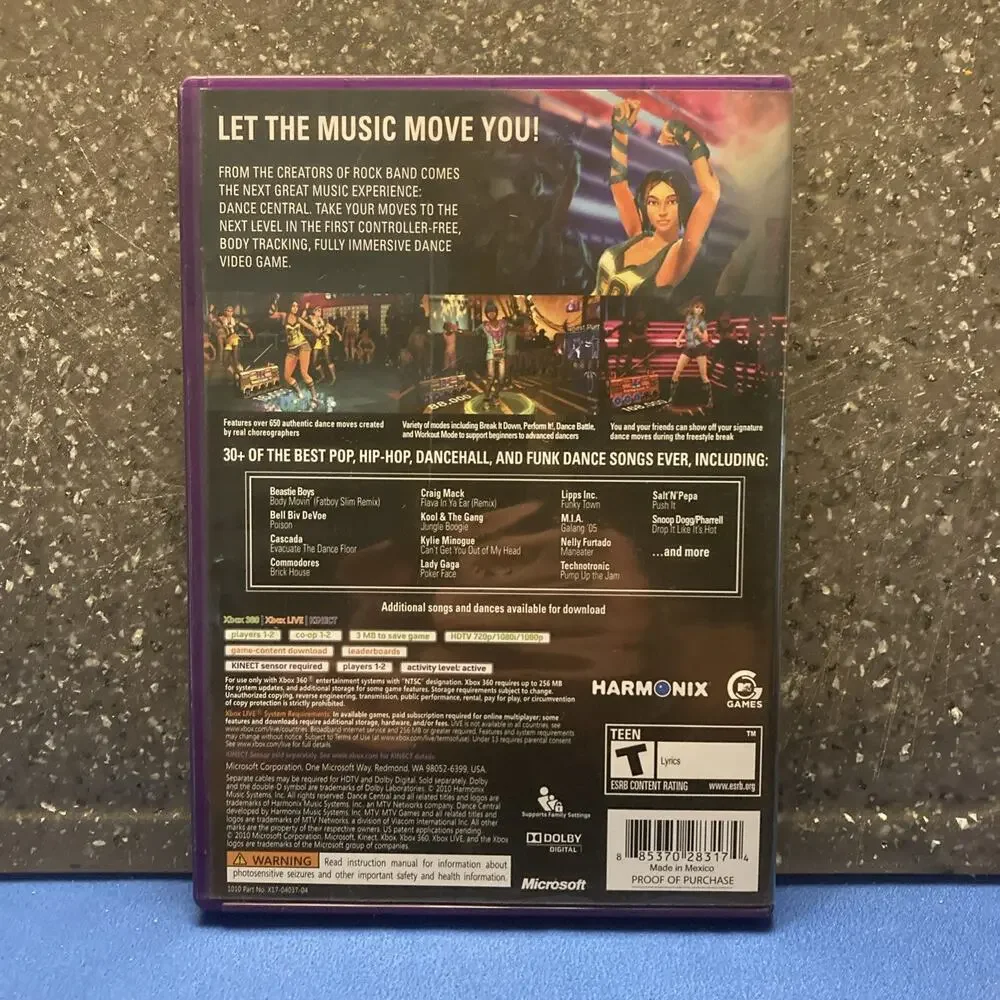 Dance Central Xbox 360 Kinect Used With Manual.
